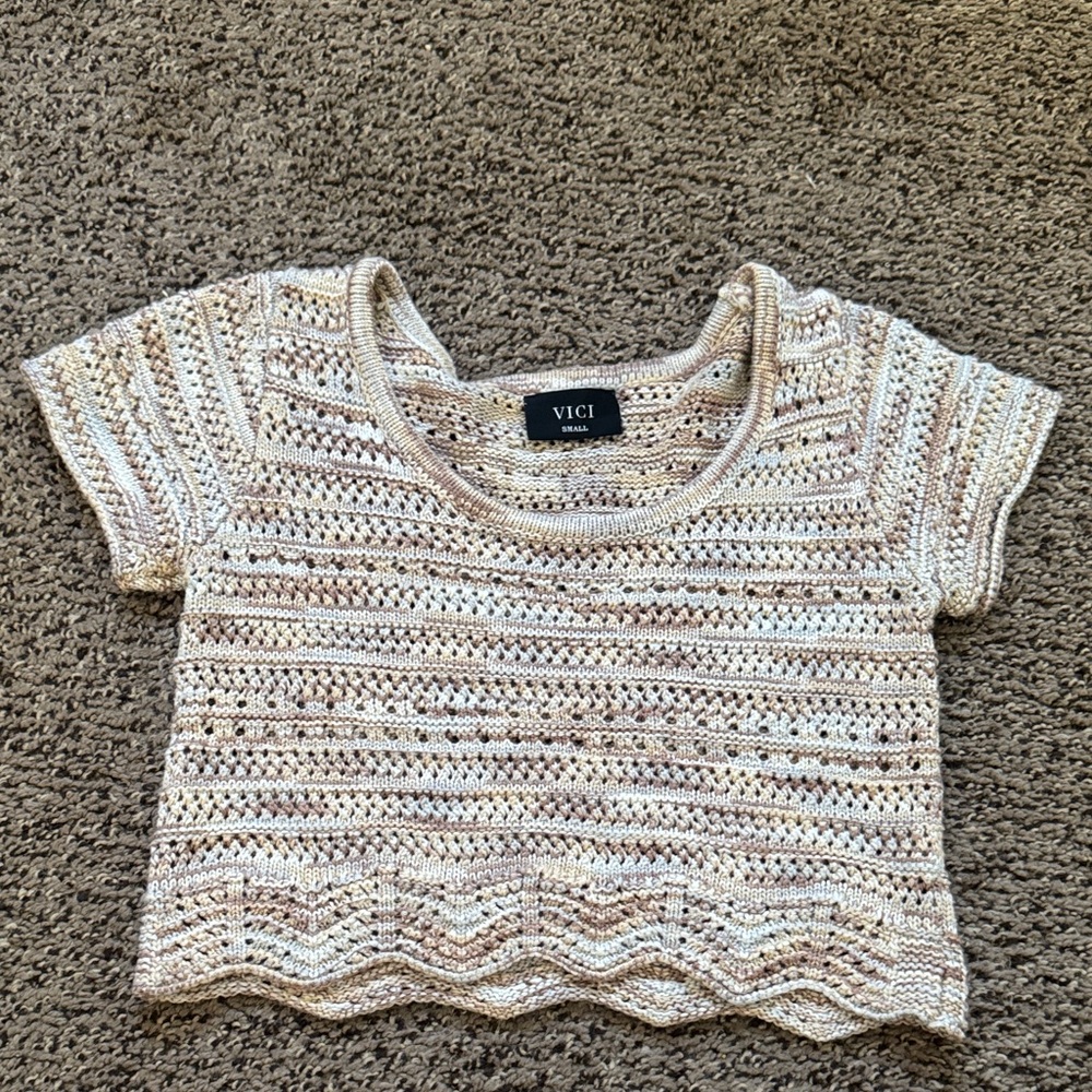 Vici Women's Knit Crop Top - Cream and Brown